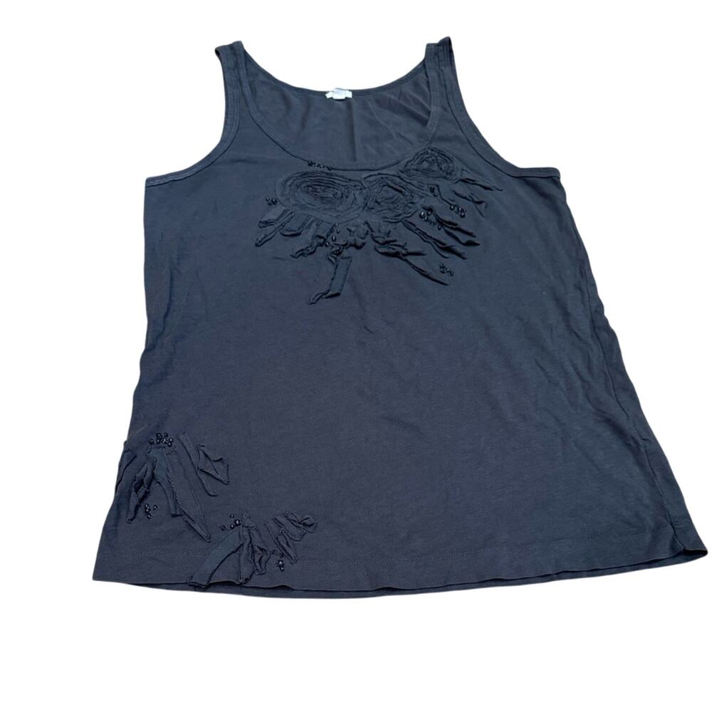 Y2k JCrew beaded Tank Top Dark Gray 100% Cotton Womens Medium Basic
